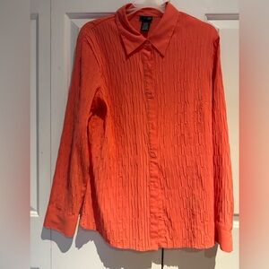 East 5th Pleated Button-Front Blouse in Bright Orange